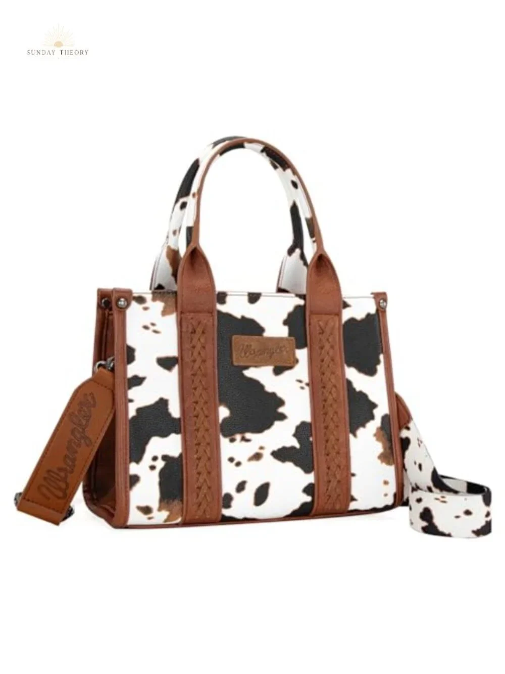 Cow Print Faux Leather Tote Purse Whipstitch Top Handle Crossbody Bag